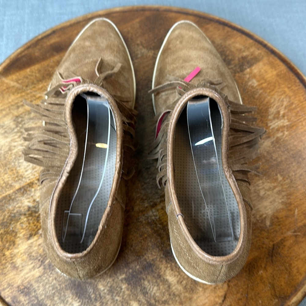 Sanuk Shoes Womens 10 Brown Suede Pink Fringe Slip On Moccasin Loafers - Picture 5 of 13